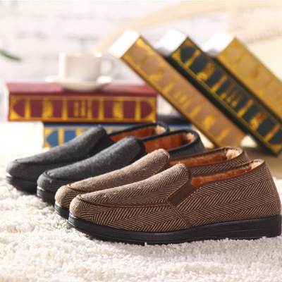俊盛男鞋 老北京布鞋批發，條紋厚絨保暖棉鞋廠家直銷